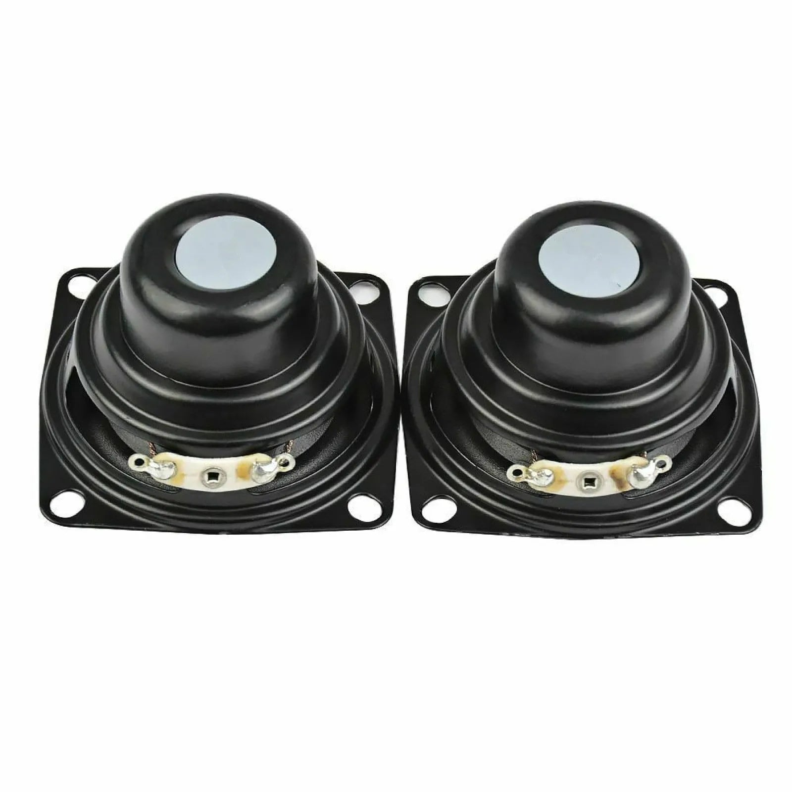 Black plastic mini full range speakers with matte finish and circular drivers for portable bluetooth amplifiers