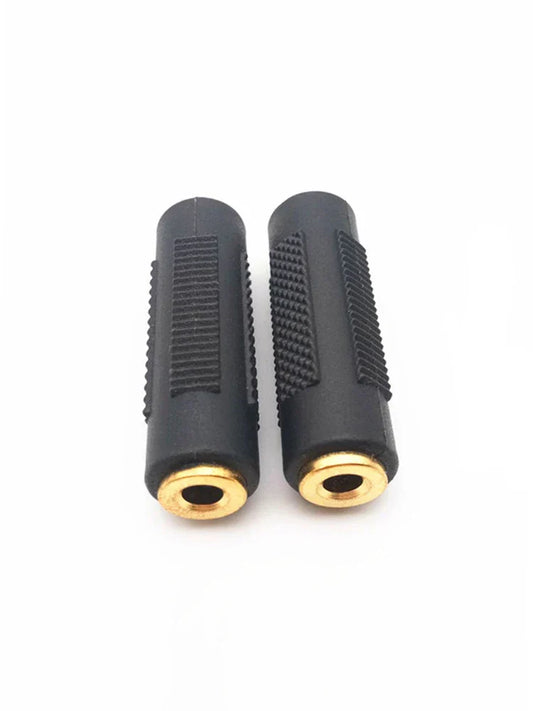 Black rubber-coated 3.5mm female audio stereo coupler socket adapter connectors with gold-plated jacks and textured grips