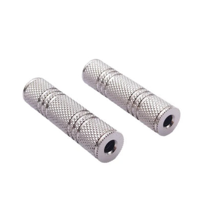 Silver metallic 5mm female audio stereo coupler socket adapter connectors with textured diamond and ridge pattern