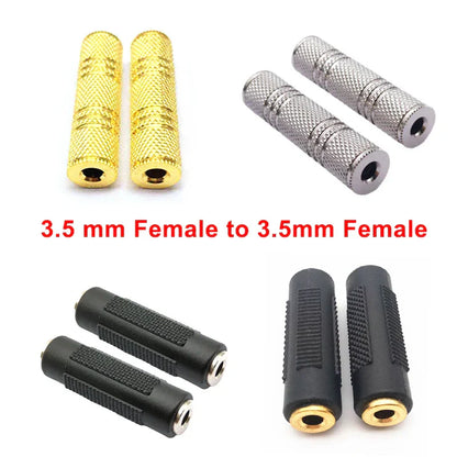 Gold-plated 3.5mm female audio stereo coupler socket adapter connectors with textured grip for reliable connection
