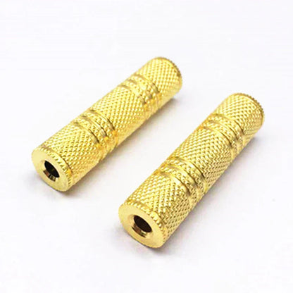 Gold-colored textured 3.5mm female audio stereo coupler socket adapter connectors with metallic finish cylindrical design