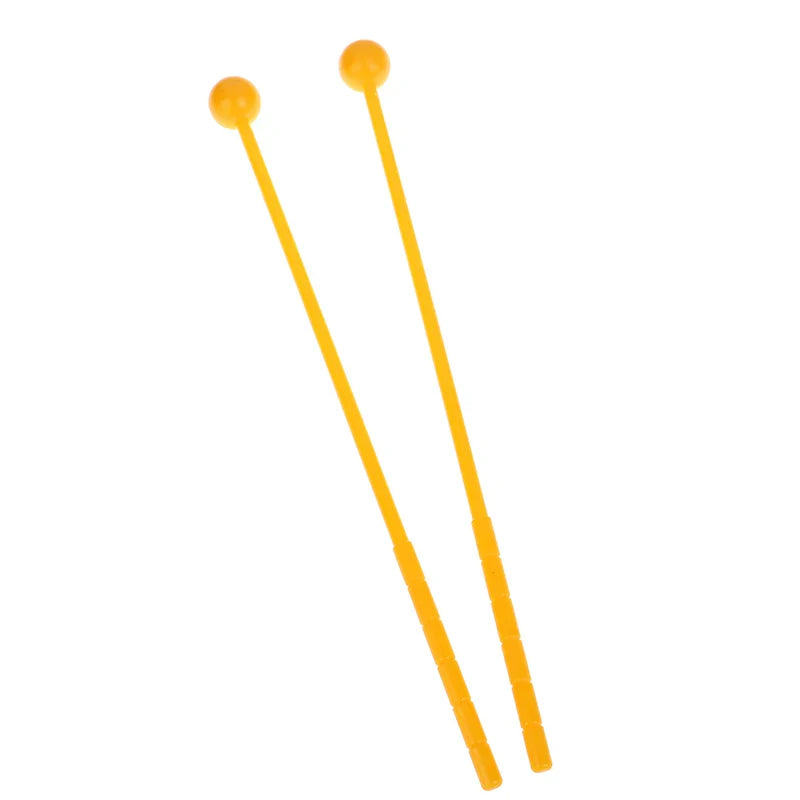 Pair of bright yellow plastic percussion drum sticks with rounded heads suitable for mallets drumsticks adults use