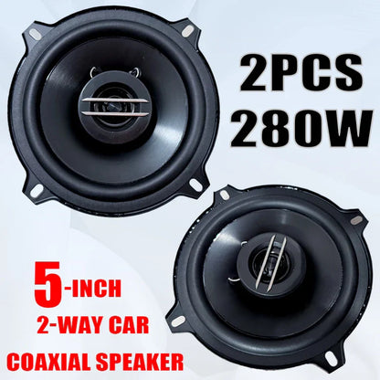 Black 5 inch hifi coaxial speaker with silver tweeter accents subwoofer 280w car audio stereo woofer set