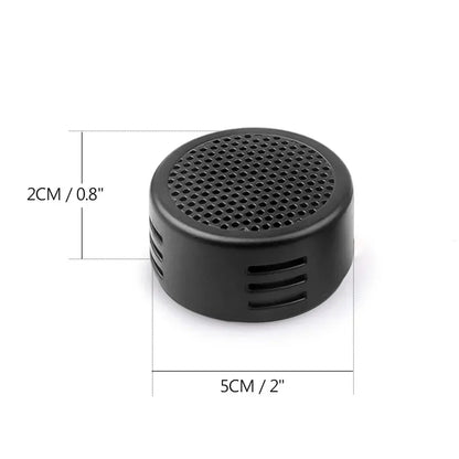 Black cylindrical 2pcs 500w tweeter speaker with perforated top and side vents for door auto audio subwoofer modification