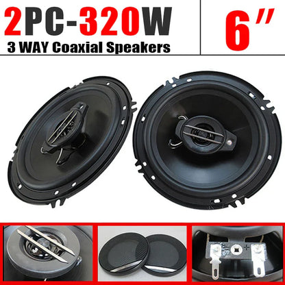 Black 6 inch 3 way universal car coaxial speakers with metallic accents for truck door speakers surround sound system