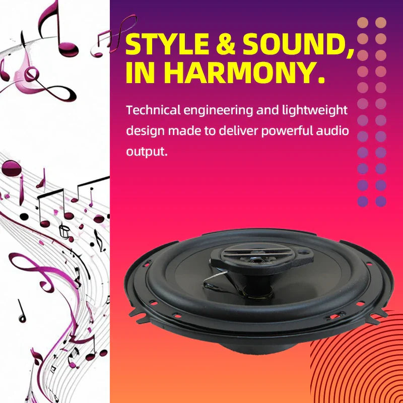 Black 6 inch universal car coaxial speaker with central tweeter for truck door speakers and surround sound system