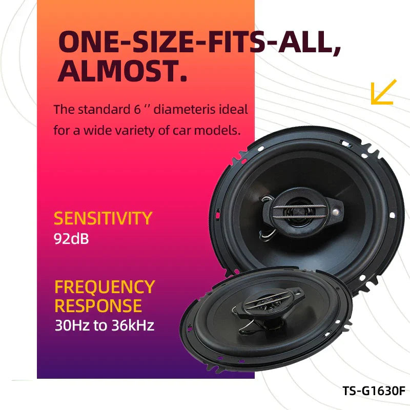 Black 6 inch universal car coaxial speaker with metallic center cone for truck door speakers surround sound system