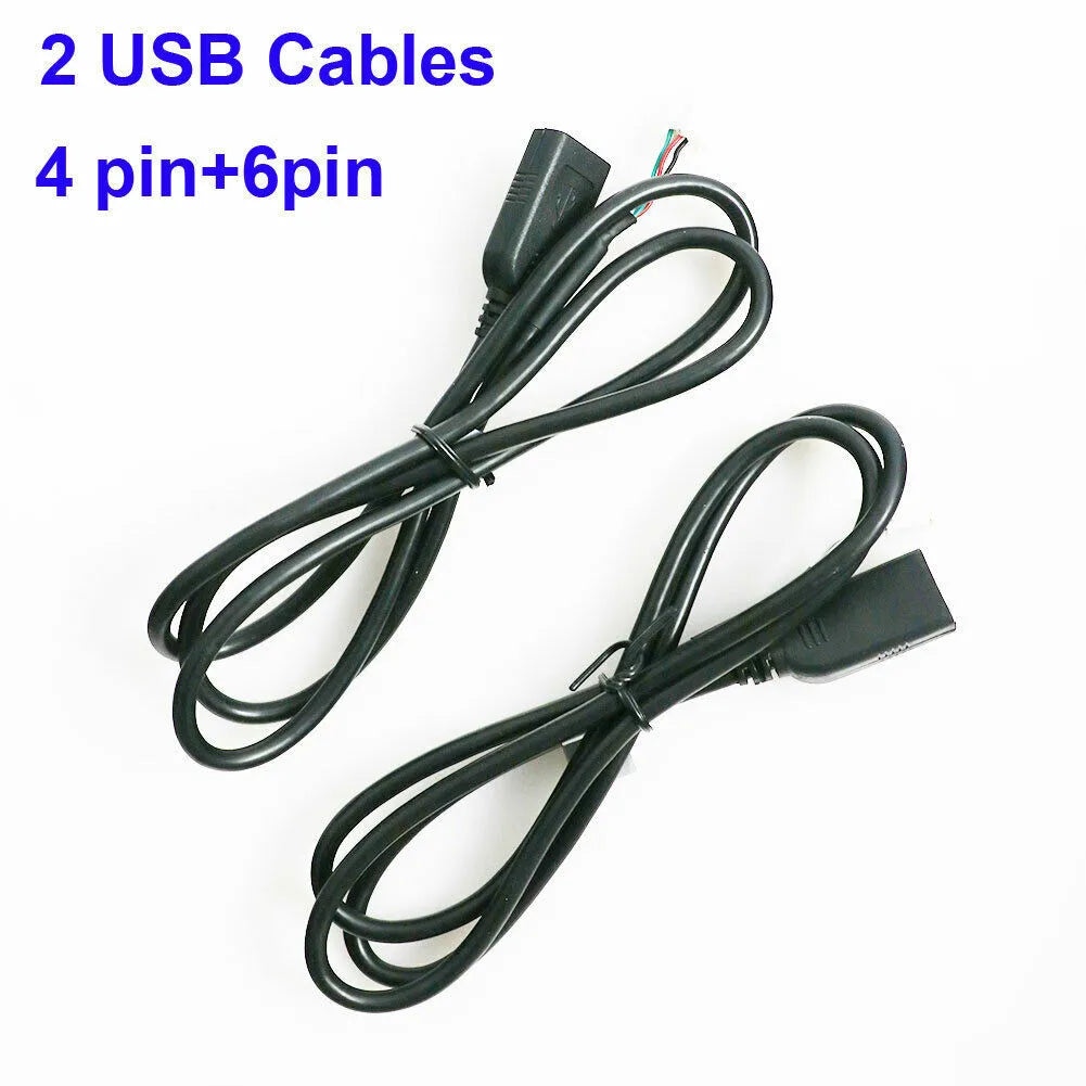 Black 4-pin and 6-pin usb extension cable adapters for car radio stereo coiled with plastic connectors 75cm length