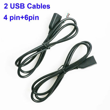 Black 4-pin and 6-pin usb extension cable adapters for car radio stereo coiled with plastic connectors 75cm length