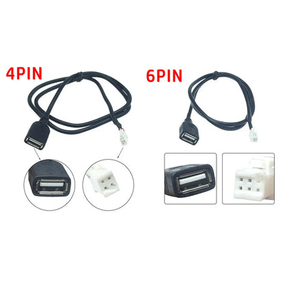 Black 4pin and 6pin usb extension cable adapters with white multi-pin plugs for car radio stereo and car usb cable use