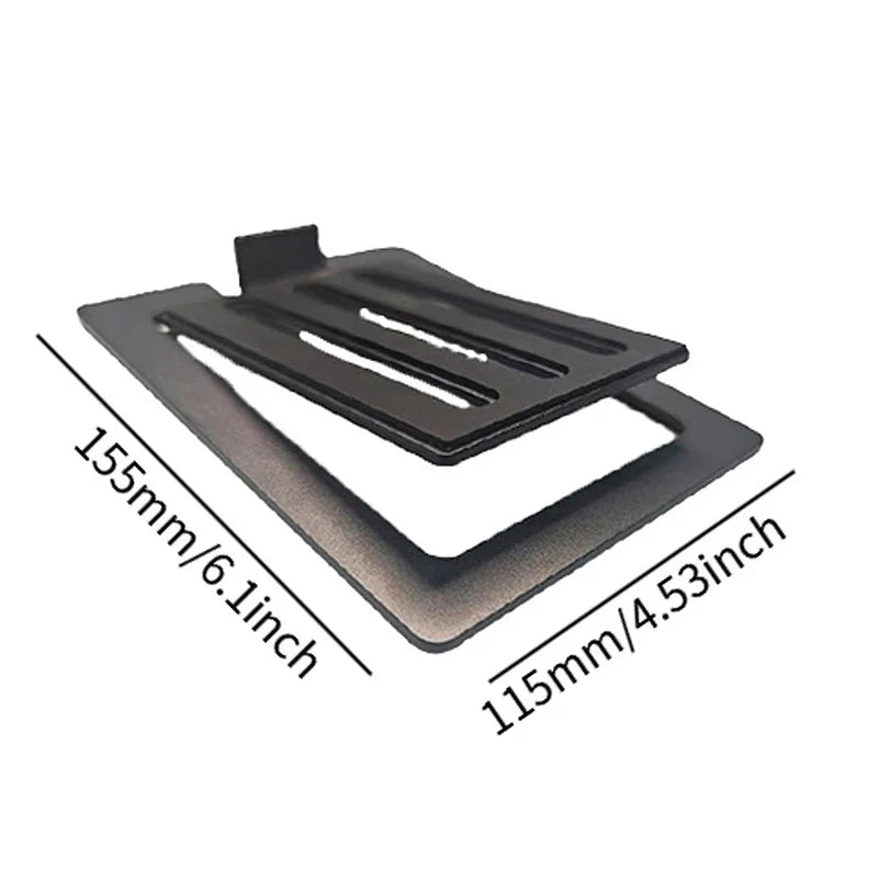 Black metal desktop speaker stand with slotted design and adjustable height for enhanced sound and shock absorption