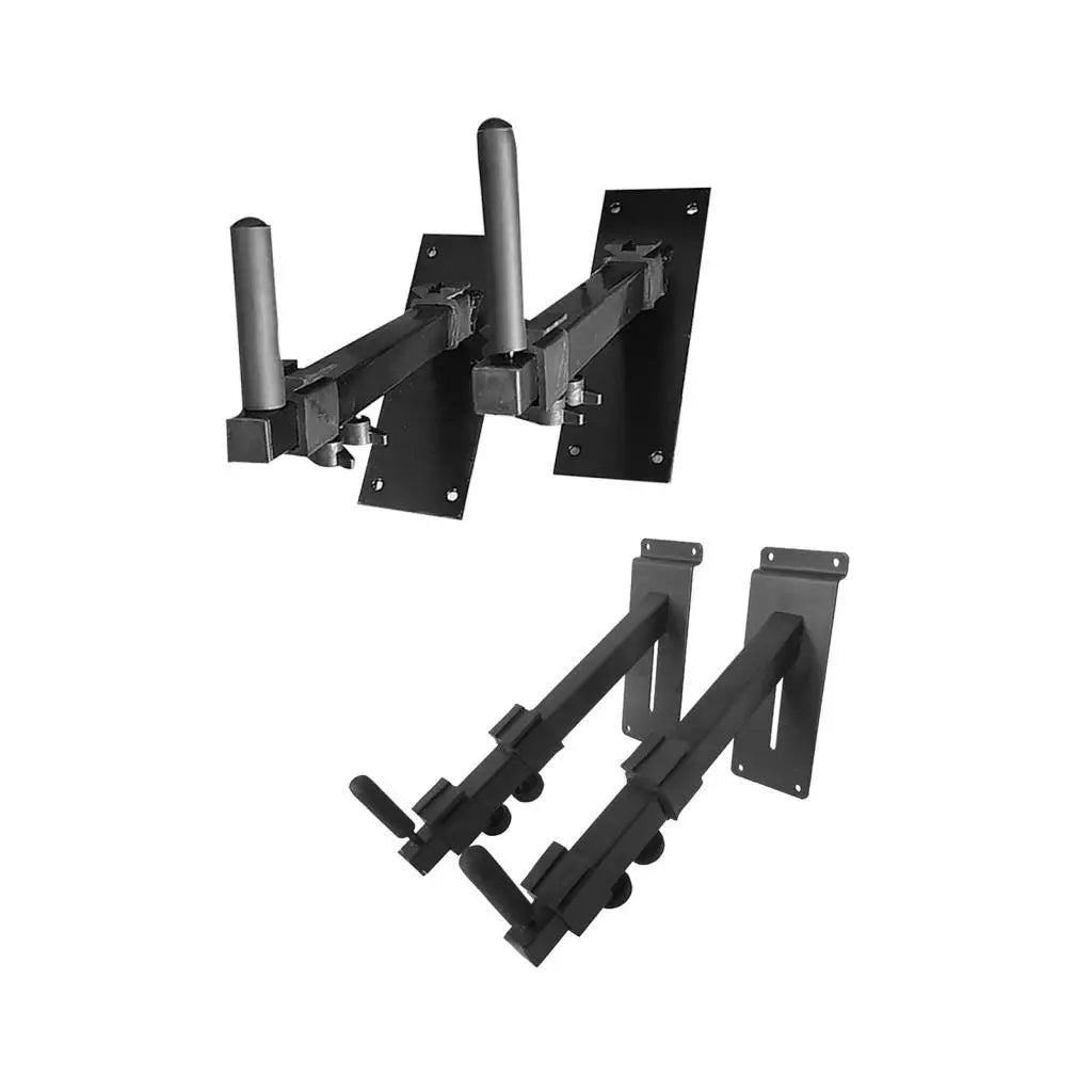 Black metal wall-mounted adjustable tv and monitor arms paired with 2pcs slip portable guitar hanger display stand for acoustic guitar mandolin