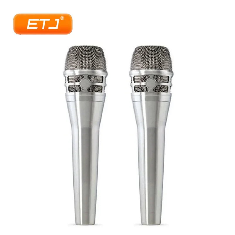 Two sleek silver 2pcs ksm8 professional karaoke microphone dynamic with metallic mesh grille for clear sound stage use