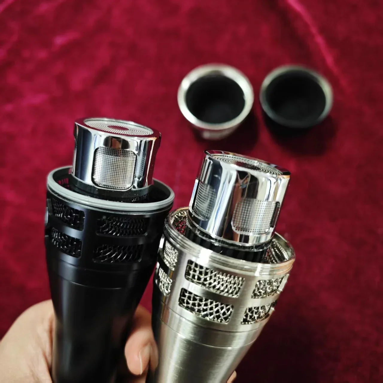 Two sleek metallic 2pcs ksm8 professional karaoke microphone dynamic with chrome grille and black mesh for clear sound stage