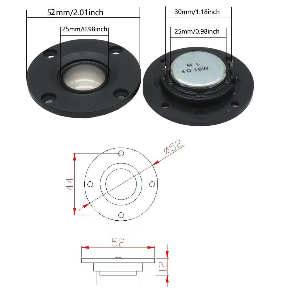 Black 25mm tweeter speaker super with silver voice coil and mounting flange featuring speaker silk membrane for mini loudspeaker diy