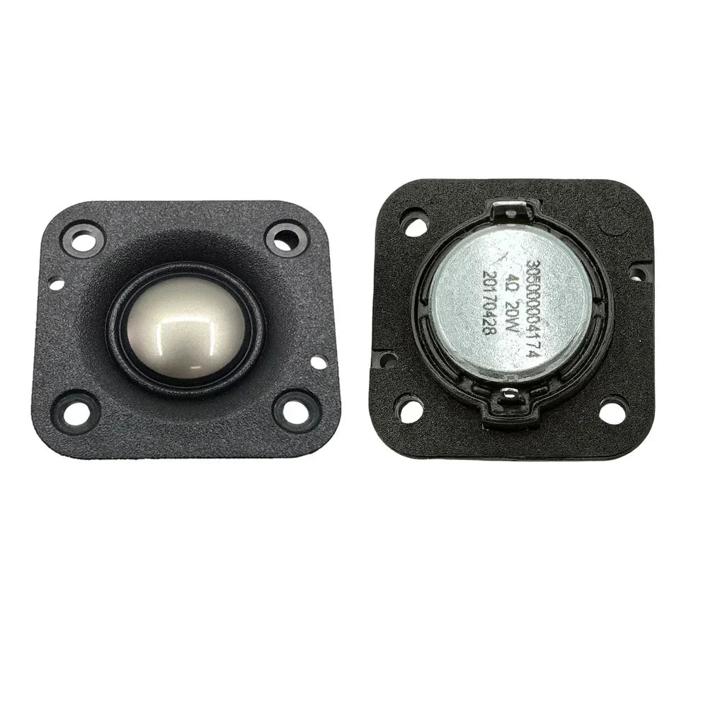 Black square audio speaker driver with silver dome membrane hifi music ohm 20w tweeter and mounting holes