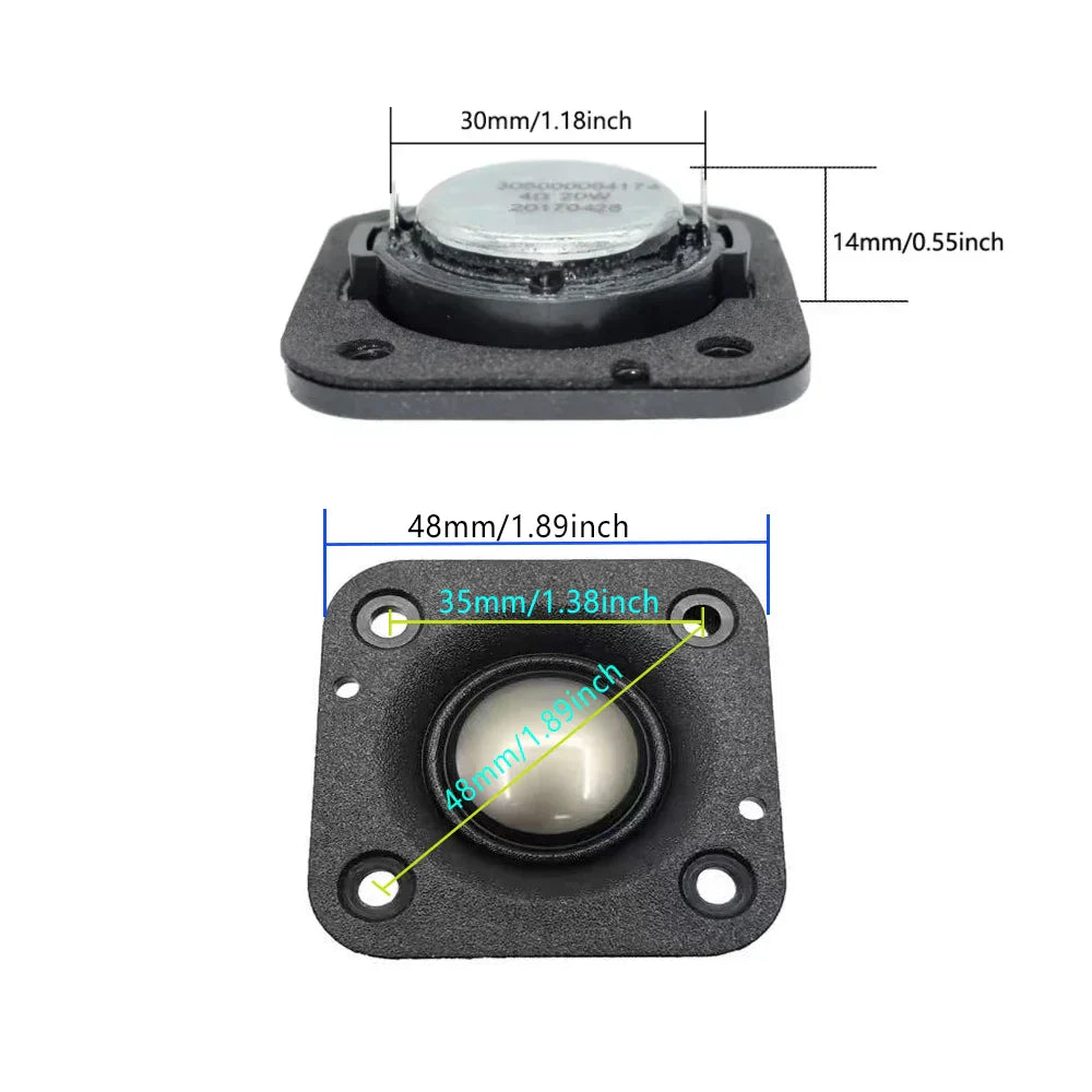 Black square audio speaker with silver silk membrane ohm 20w tweeter and mounting holes for hifi music use