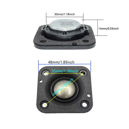Black square audio speaker with silver silk membrane ohm 20w tweeter and mounting holes for hifi music use