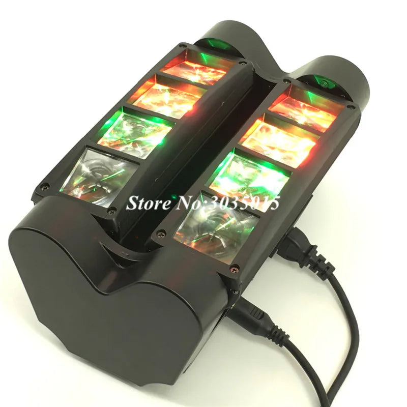 Black dual-channel 8x3w mini led spider light with green red amber lenses in sound mode for dj party lighting