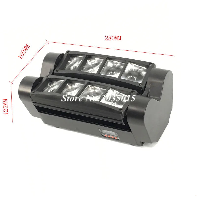 Black dual-row 8x3w mini led moving head spider light sound with four lenses per row 280mm length for dj stage use