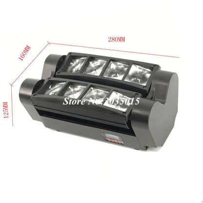 Black dual-row 8x3w mini led moving head spider light sound with four lenses per row 280mm length for dj stage use