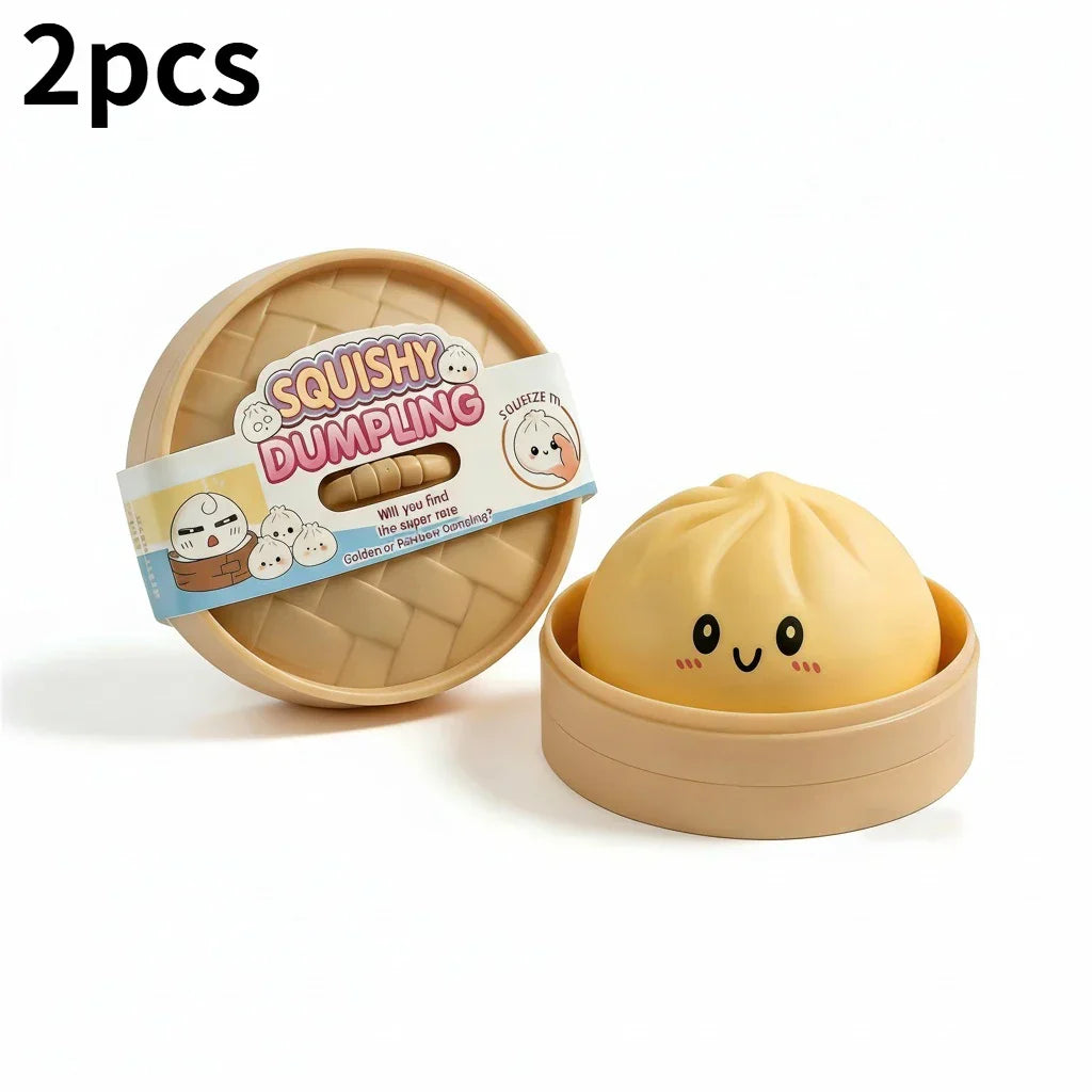 A yellow squishy large baozi toy with a smiley face in a beige plastic steamer demonstrates music decompression simulation