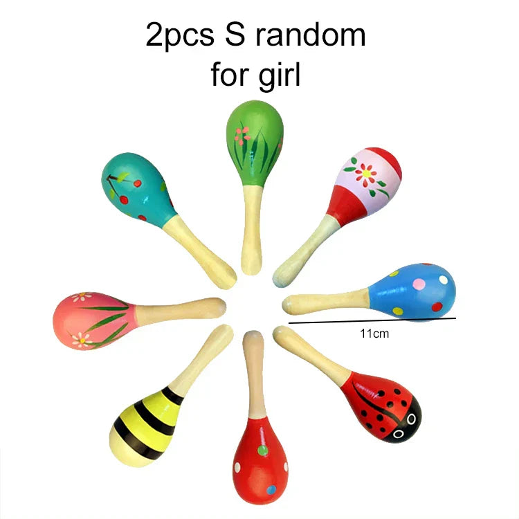 Colorful wooden maracas with floral and ladybug designs musical instrument children orff instruments montessori games tmz