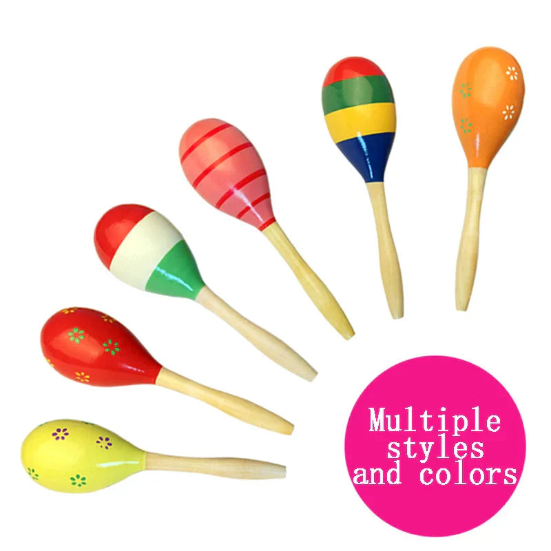 Colorful wooden maracas with painted stripes and floral patterns musical instrument children and montessori games tmz