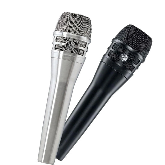Silver and black wired vocal dynamic 2pcs set ksm8 microphone mixing handheld microphones with mesh grilles and metallic accents