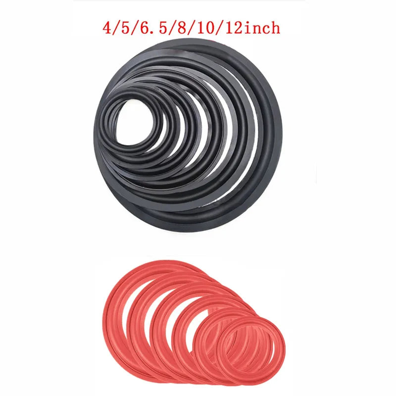 Black and red rubber ring edge speaker repair parts in various sizes for speaker surround repair and loudspeaker maintenance