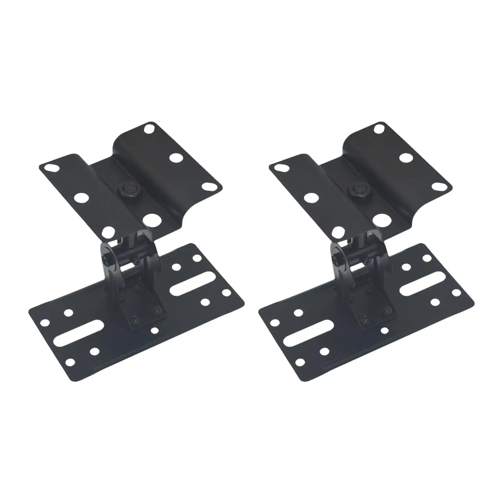 Black metal speaker wall mounted brackets with multiple mounting holes for secure universal surround sound installation