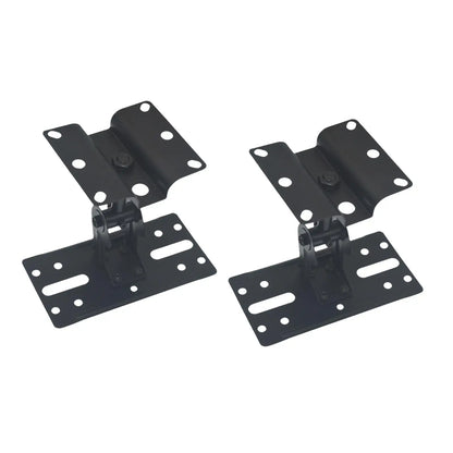 Black metal speaker wall mounted brackets with adjustable arms and multiple mounting holes for universal surround sound use