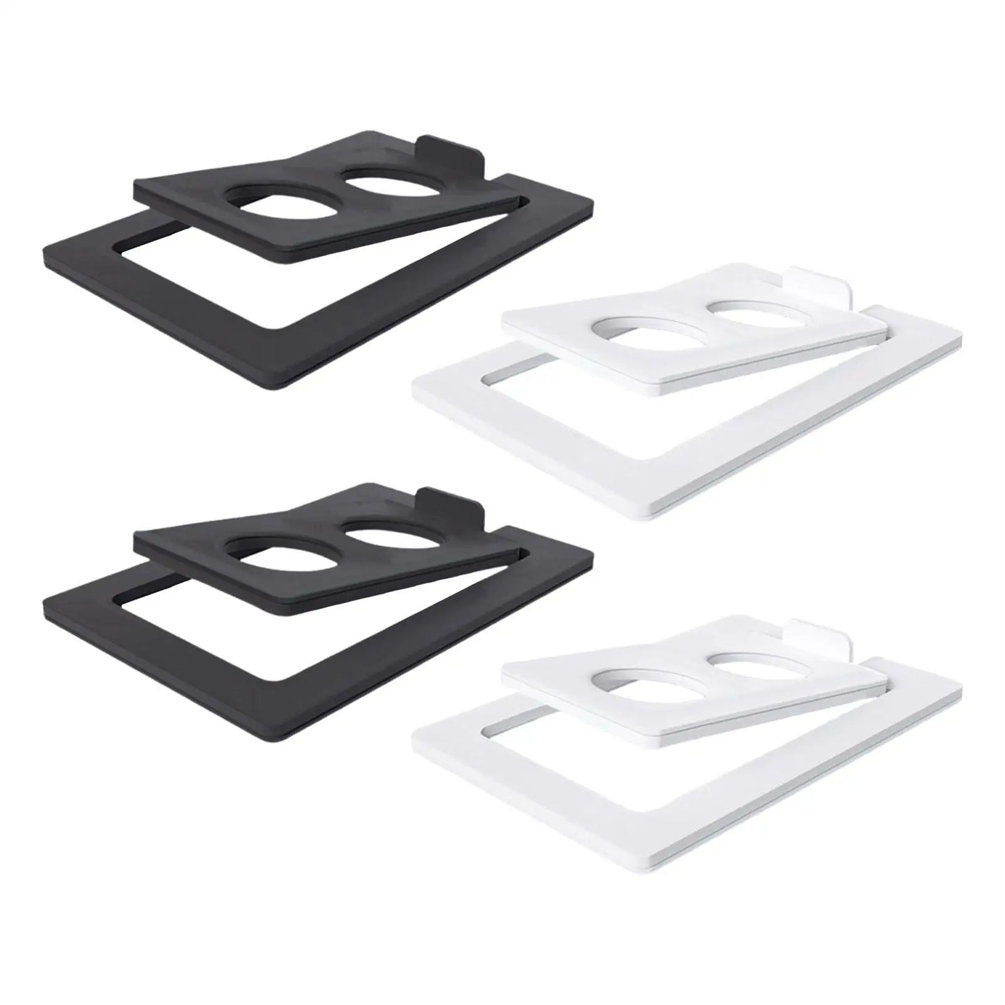Black and white plastic 2pcs tilted desktop speaker stands with circular cutouts for studio speakers and small speakers