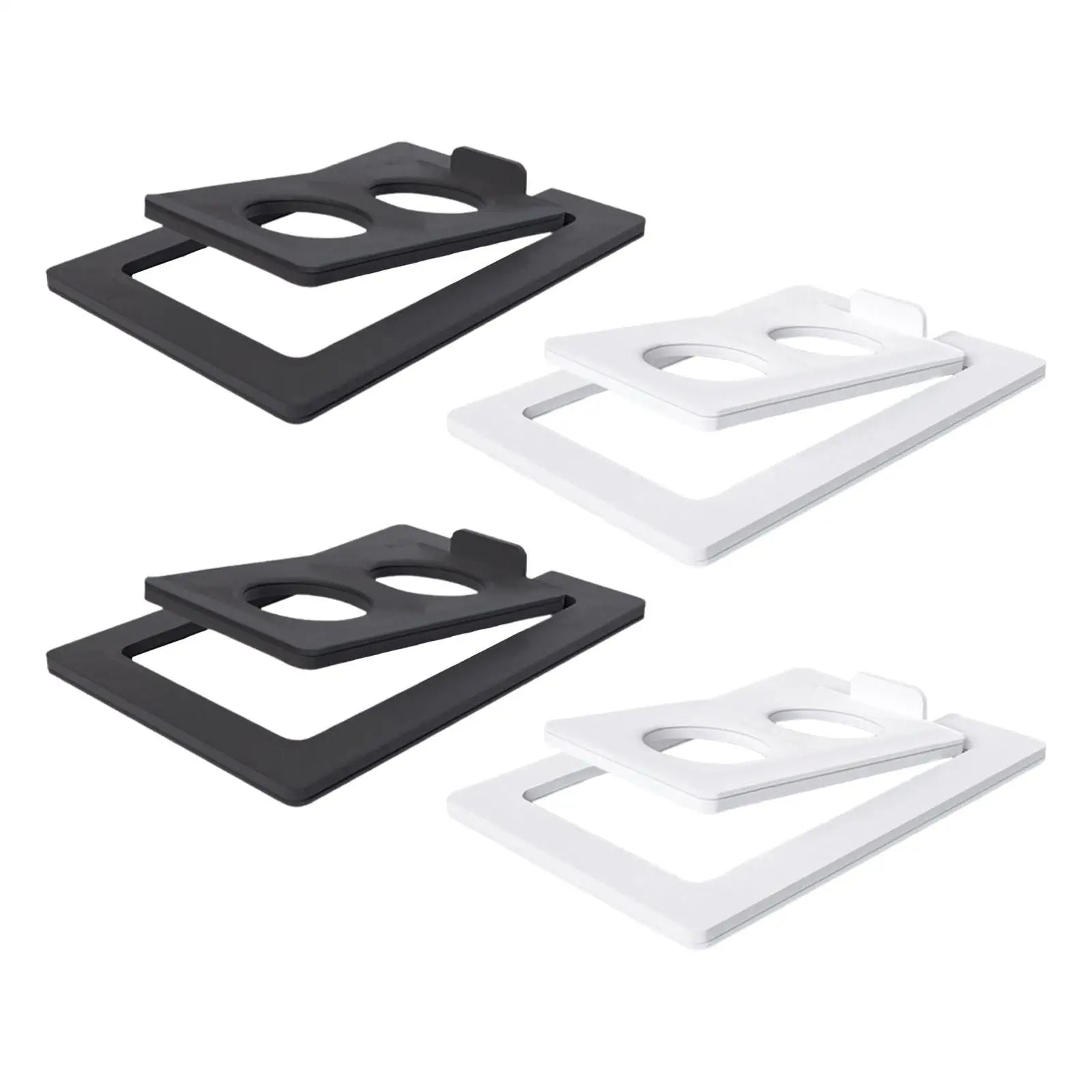 Black and white plastic 2pcs tilted desktop speaker stands with circular cutouts for studio speakers and small speakers
