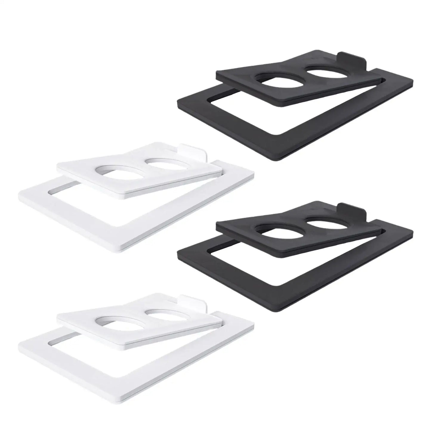 Black and white 2pcs tilted desktop speaker stands metal holders with circular cutouts for studio speakers support