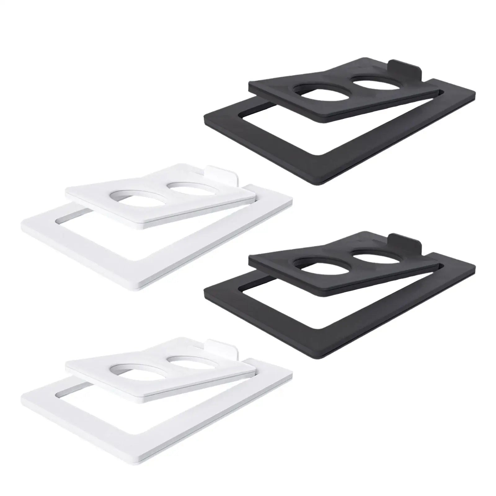 Black and white 2pcs tilted desktop speaker stands metal holders with circular cutouts for studio speakers support