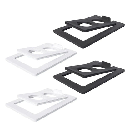 Black and white 2pcs tilted desktop speaker stands metal holders with circular cutouts for studio speakers support