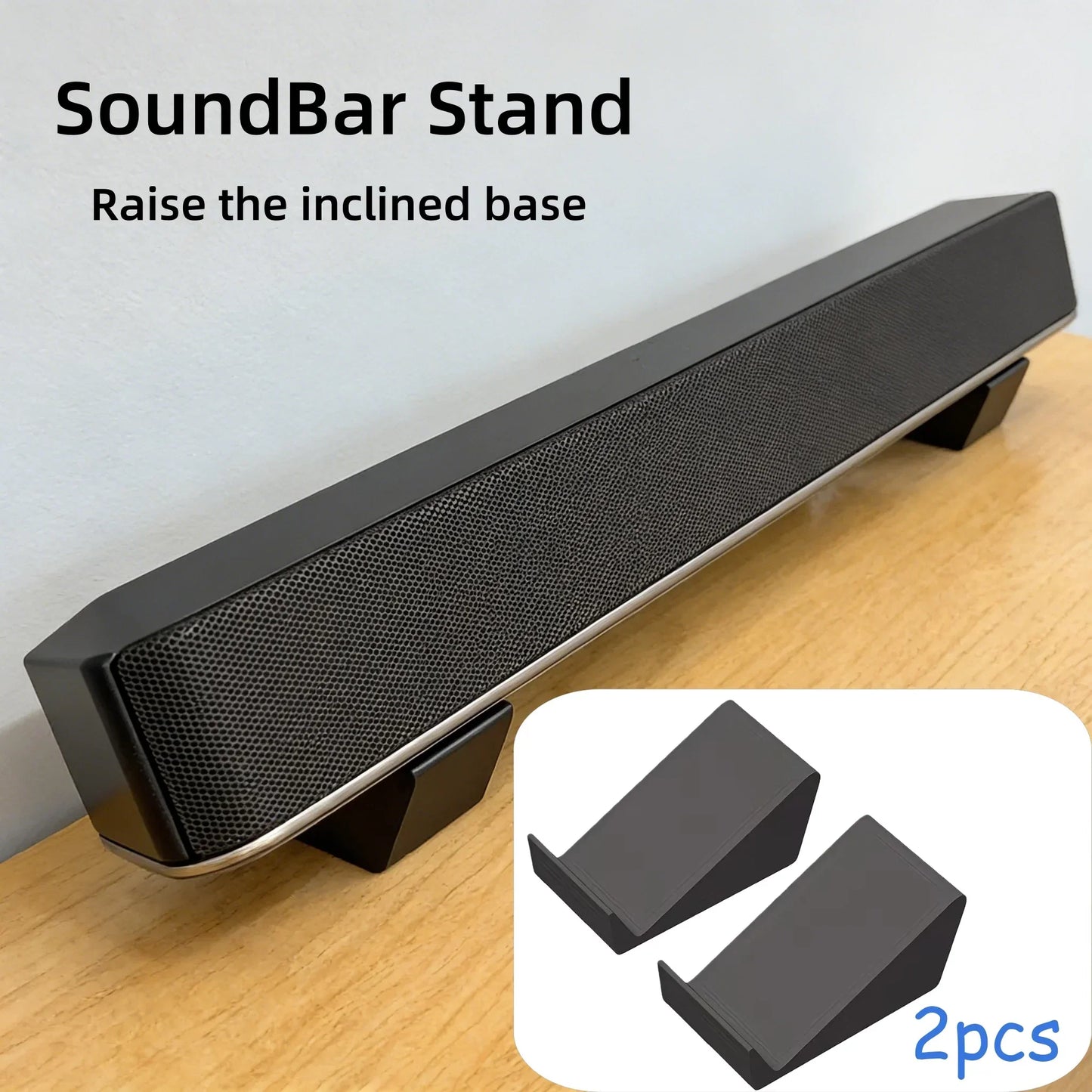 Black 2pcs universal soundbar stand bases with sleek angled base design compatible with sony philips samsung speakers