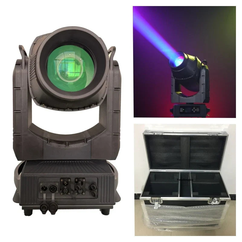 Black professional flycase megapointe ip66 580w led beam spot wash head light outdoor with green lens and control panel