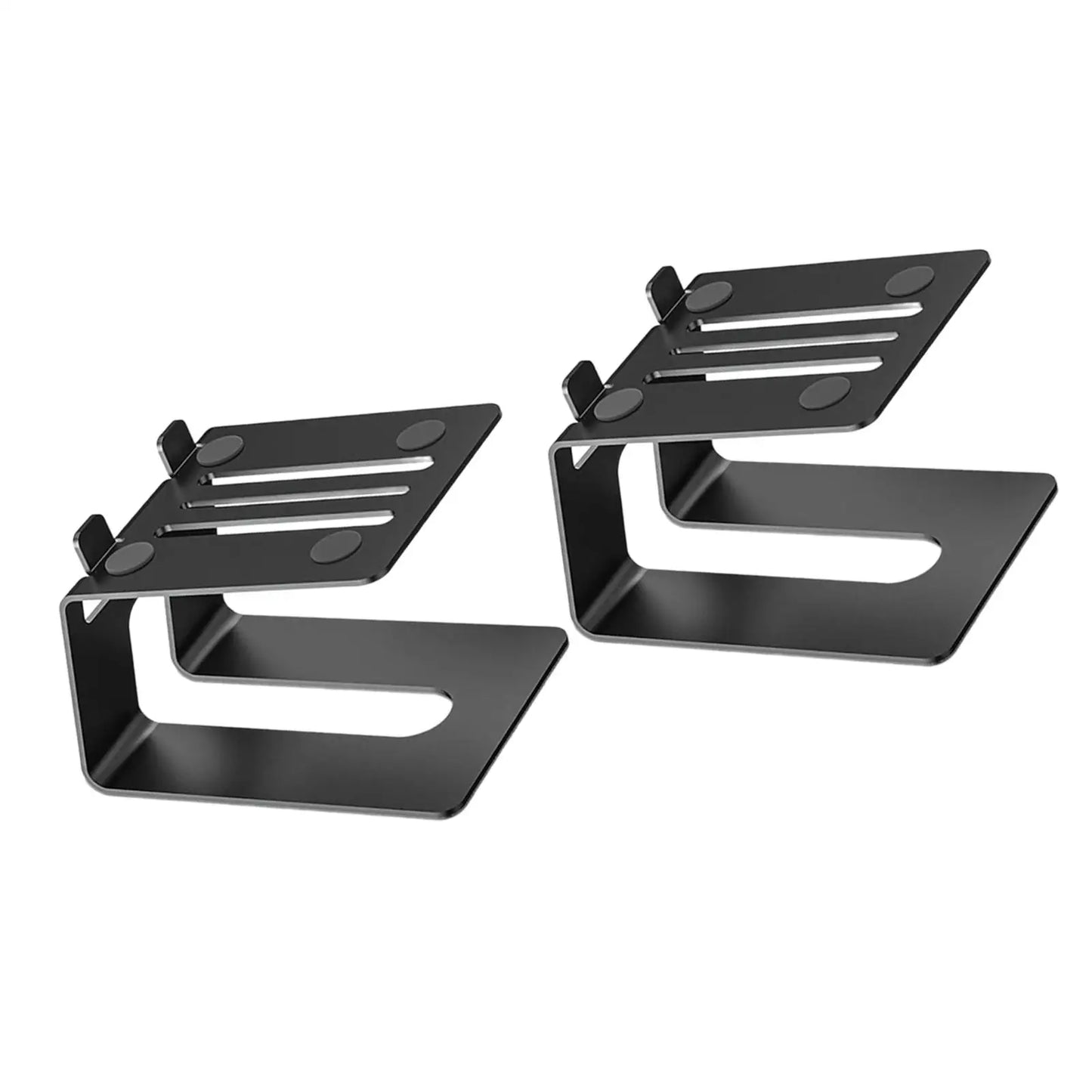 Black metal desktop speaker stands with sturdy vibration damping slip multipurpose 18x13cm adjustable slots
