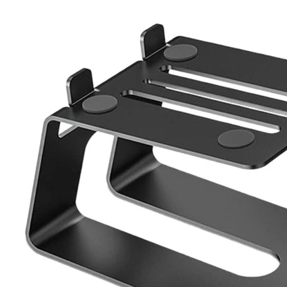 Black metal desktop speaker stands with sturdy vibration damping slip multipurpose 18x13cm c shaped design