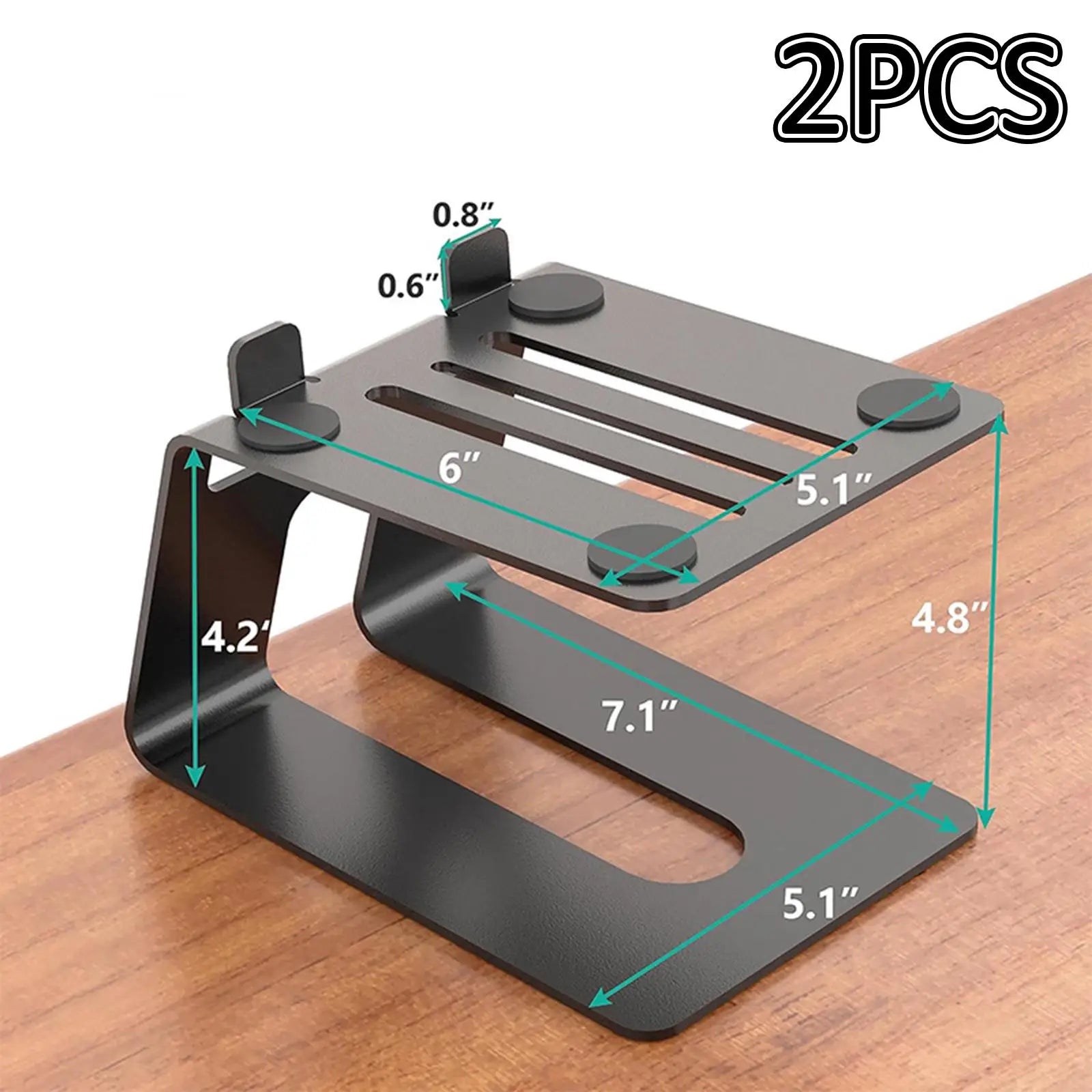 Black metal desktop speaker stands with adjustable height, sturdy vibration damping, slip multipurpose 18x13cm design