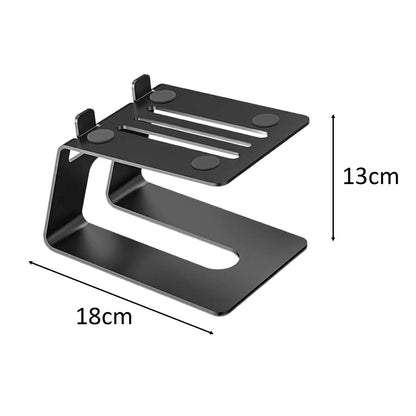 Black metal desktop speaker stands with three horizontal slots sturdy vibration damping 18x13cm c shaped design