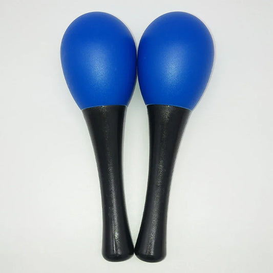 A pair of vibrant blue and black plastic maracas sand hammer rattle shaker percussion musical instruments toys