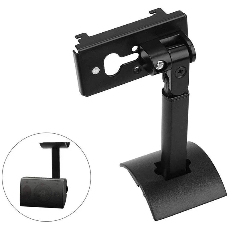 Black metal surround speaker wall mount hanging stand with adjustable arm and curved base bracket stand swivel