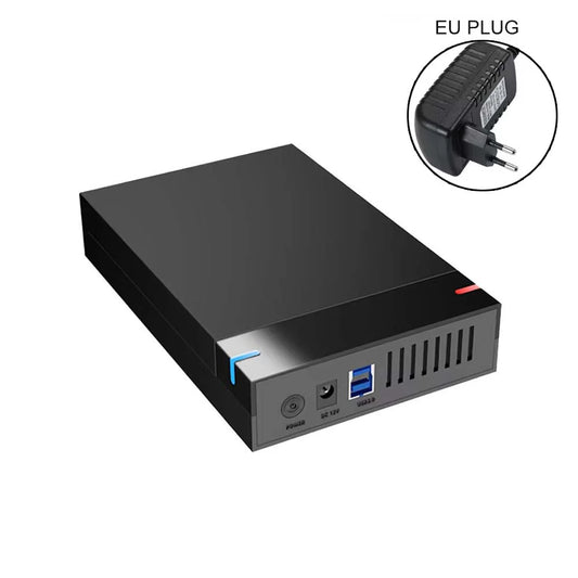 Black rectangular external hard drive case enclosure sata ssd with usb 3.0 port and ventilation slits for pc laptop and tv