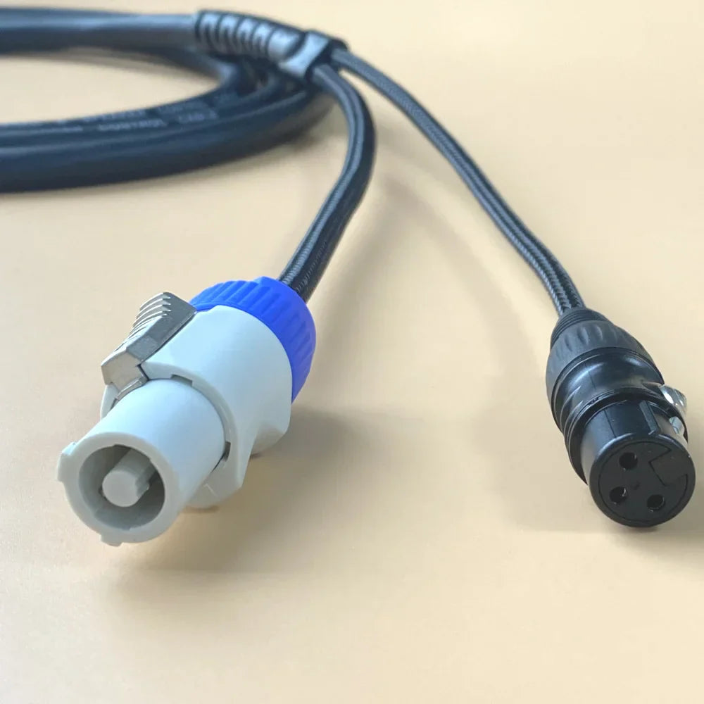 Black and blue 3pin xlr powercon power wire with white locking connector for wire stage lighting and dj equipment