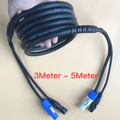 Black coiled 3-5meter powercon power wire with blue and black connectors for wire stage lighting and audio dmx use