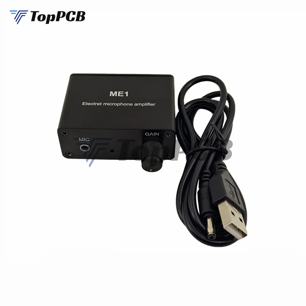 Black rectangular electret microphone amplifier condenser mic with usb cable and gain knob for pickup console tone tuning