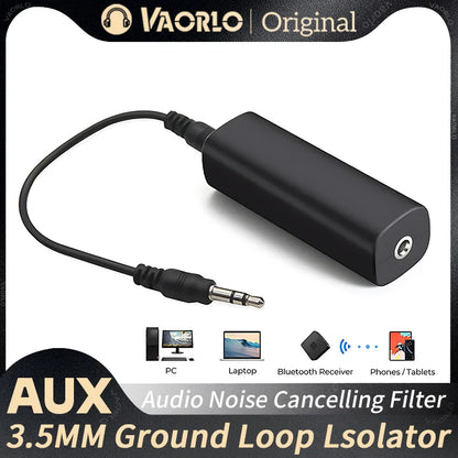 Black vaorlo original 3.5mm audio aux cable noise cancelling filter with ground loop isolator for pc laptop bluetooth